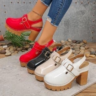 European and American Fashion Cross-Border Plus Size High Heel Sandals Women Thick Bottom Chunky Heel Envelope Buckle Strap Roman Sandals