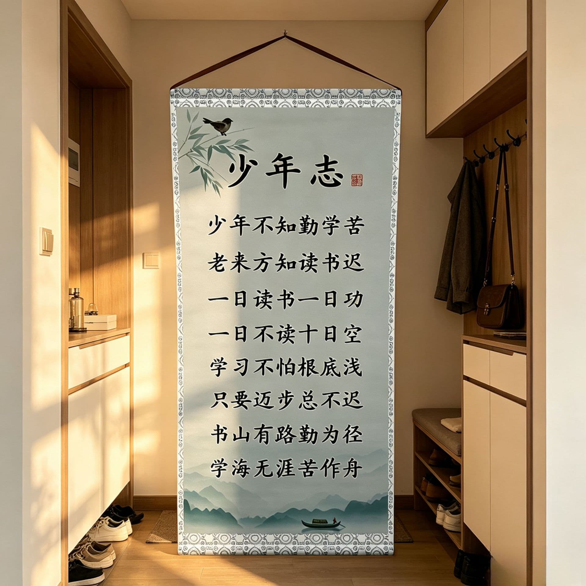 Inspirational Quotes Youth Ambition Scroll Hanging Painting Family Motto Inspirational Wall Art Study Classroom Living Room Decorative Waterproof Hanging Painting