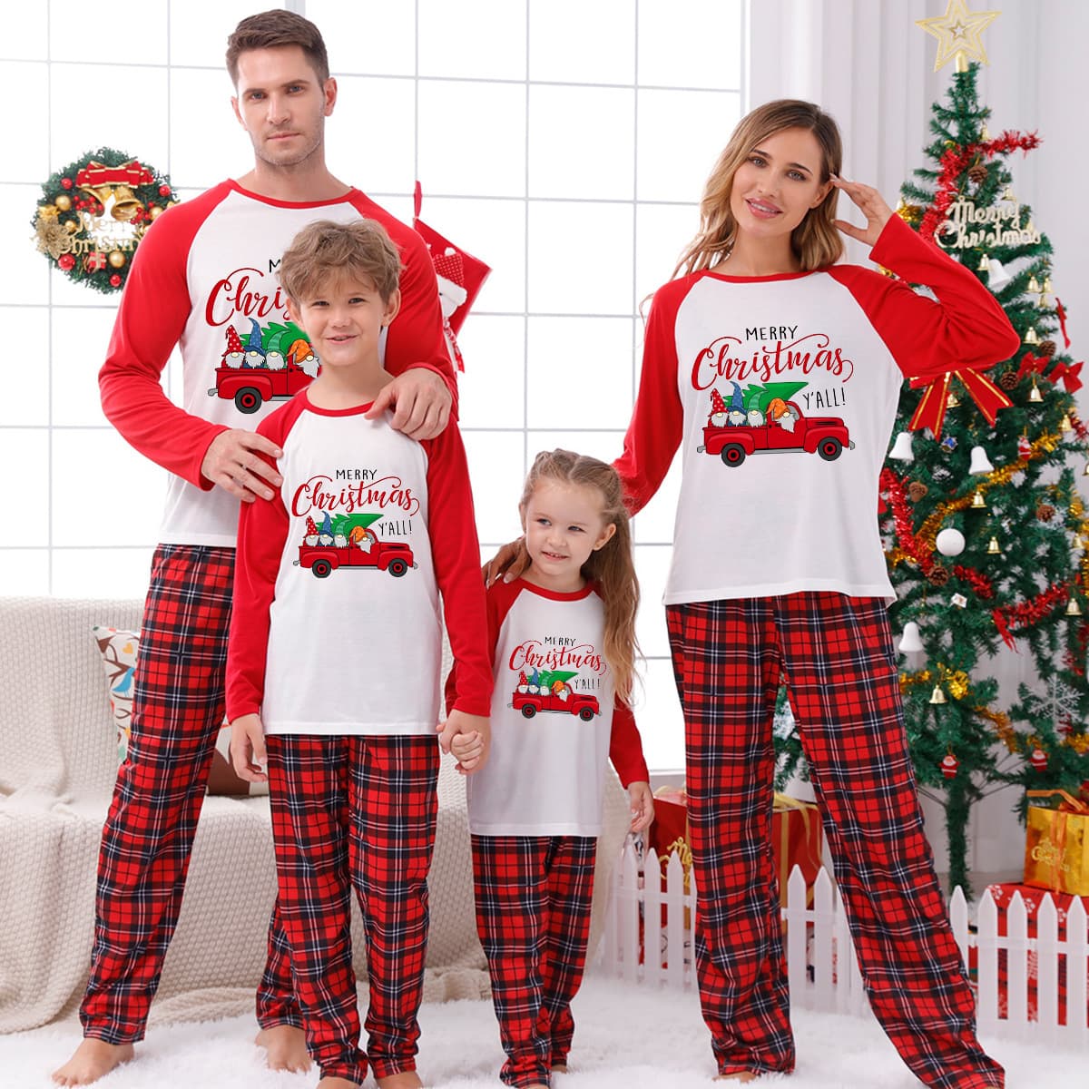 Tianming Apparel European-American Family Pajamas Christmas Family Pajamas Plaid Print Family Pajamas Set