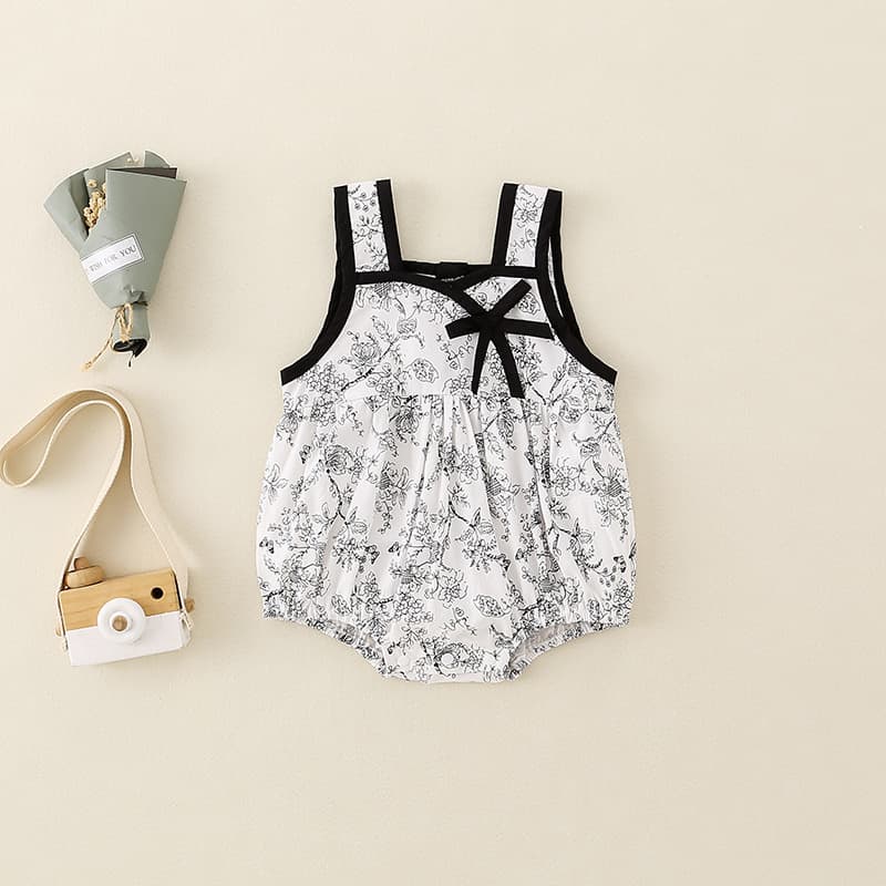 2025 Summer New Baby Girl Sleeveless Bodysuit Chinese Style Bowknot Triangle Diaper Cover