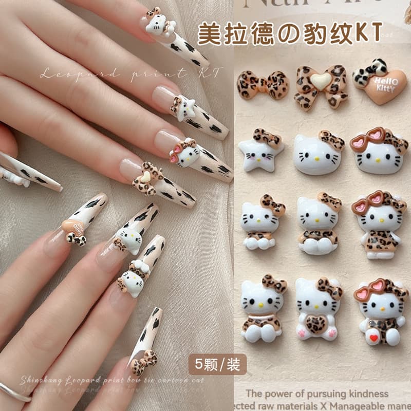 Leopard kt cat nail art accessories new cute cartoon cat bow love wear nail diamond internet celebrity hot style