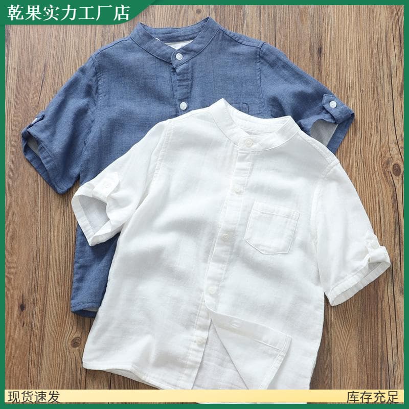 2025 summer new style soft and waxy double-layer cotton gauze short-sleeved shirt high quality boys and children half-sleeved trendy