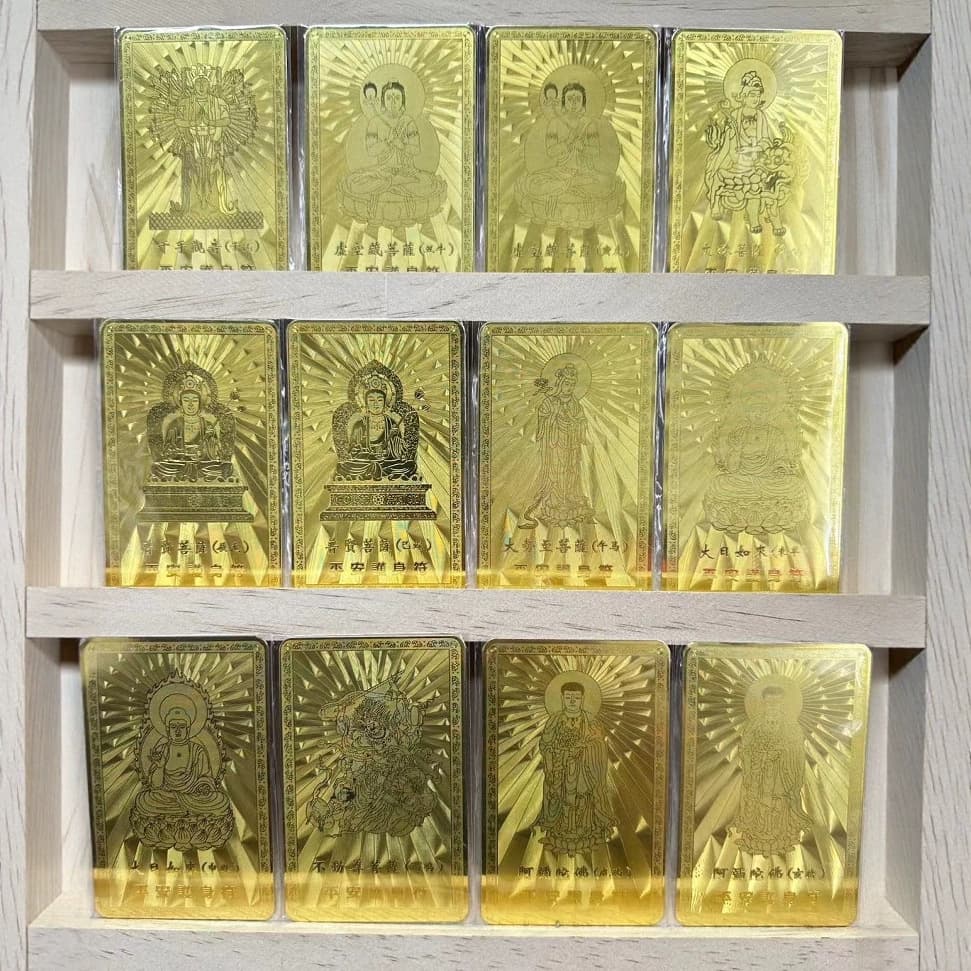 Portable twelve zodiac signs Eight Great Protectors birth year Buddha gold card
