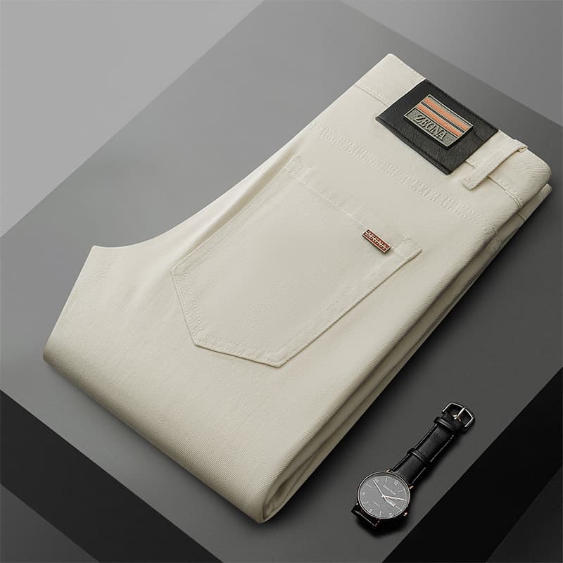 Hong Kong Premium Off-White Jeans for Men Summer Stretch Slim Fit High-End Light Luxury Trendy European Style Pants