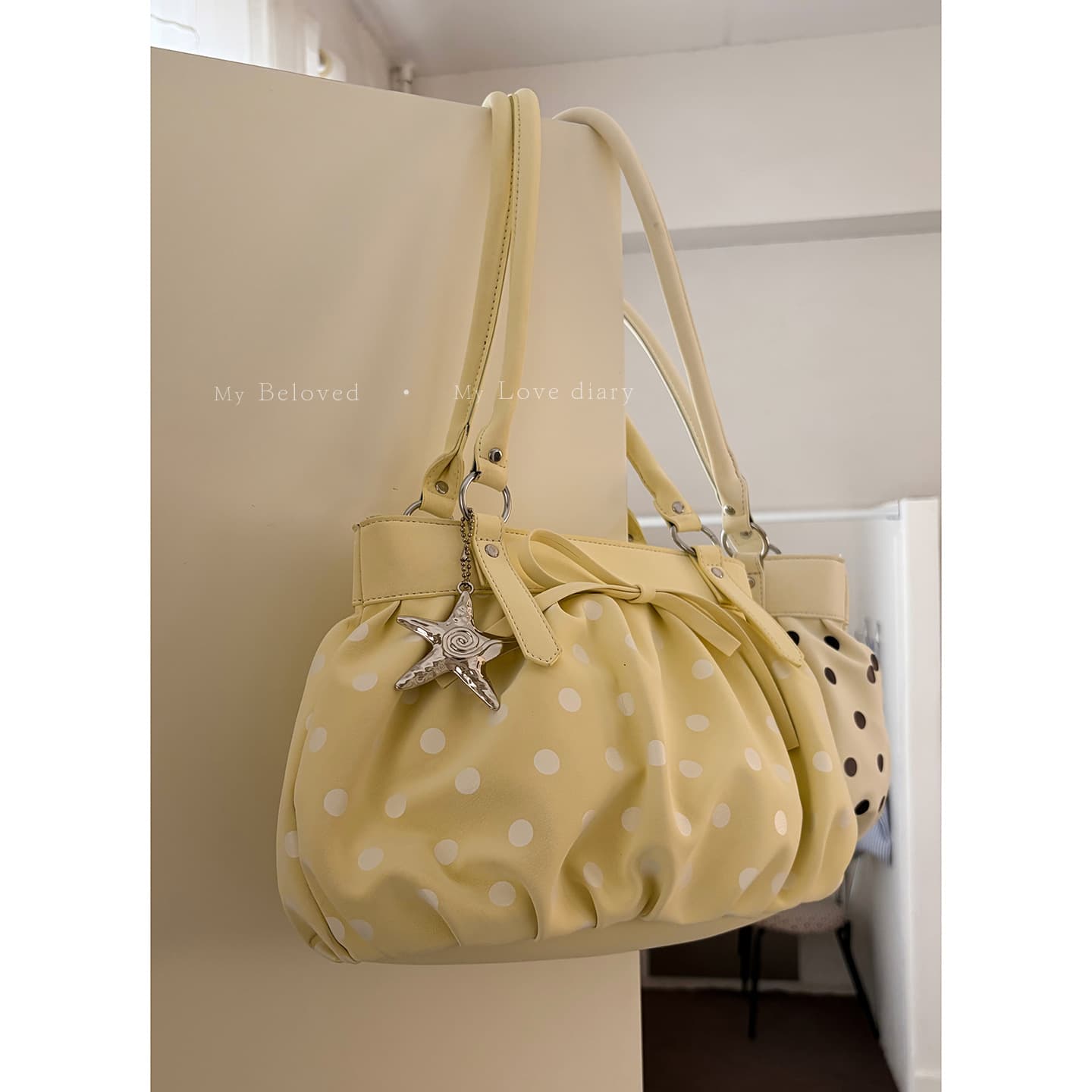 Korean Style Large-Capacity Underarm Bag for Women, 2026 New Pleated Tote Bag, Polka Dot Print Commuter Bag