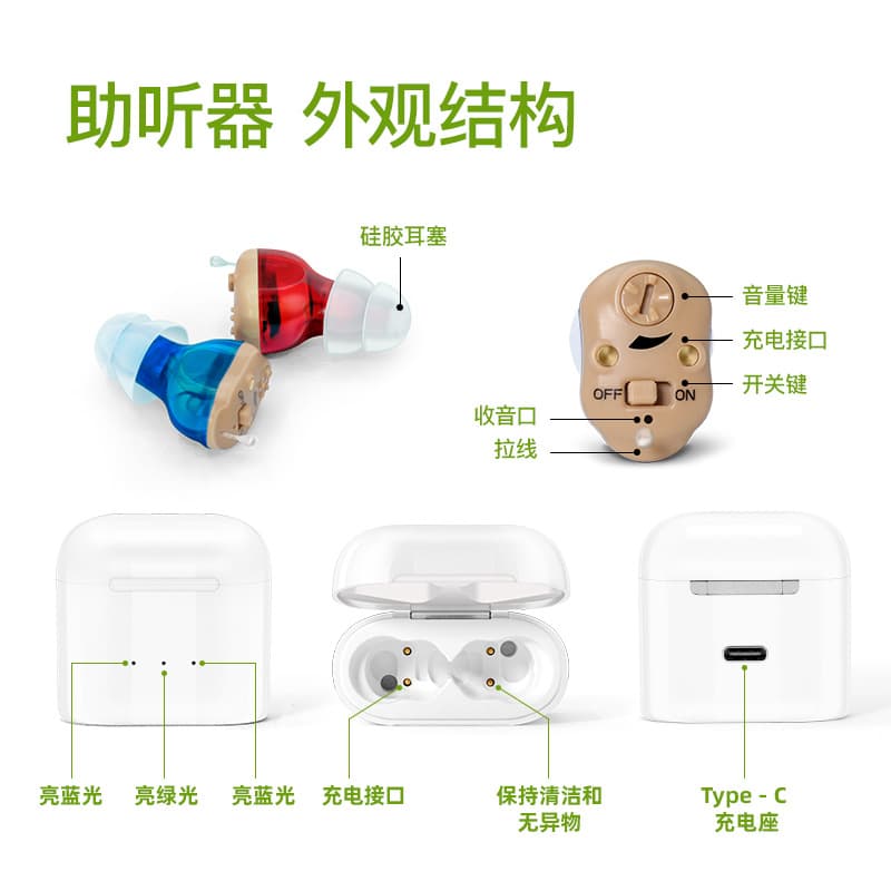 Cross-border Hearing Aid for Elderly CIC Sound Collector Rechargeable Case Accessories Sound Amplifier Factory Direct Wholesale