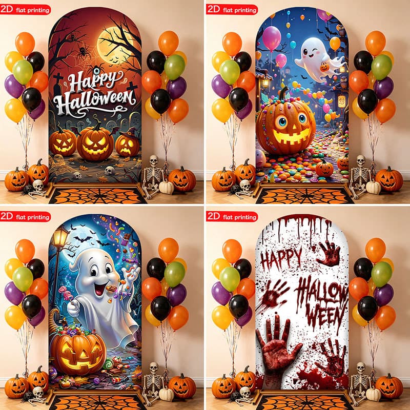 Halloween arch set background cloth cover printed curved banner thriller party photo set decoration U-shaped cover