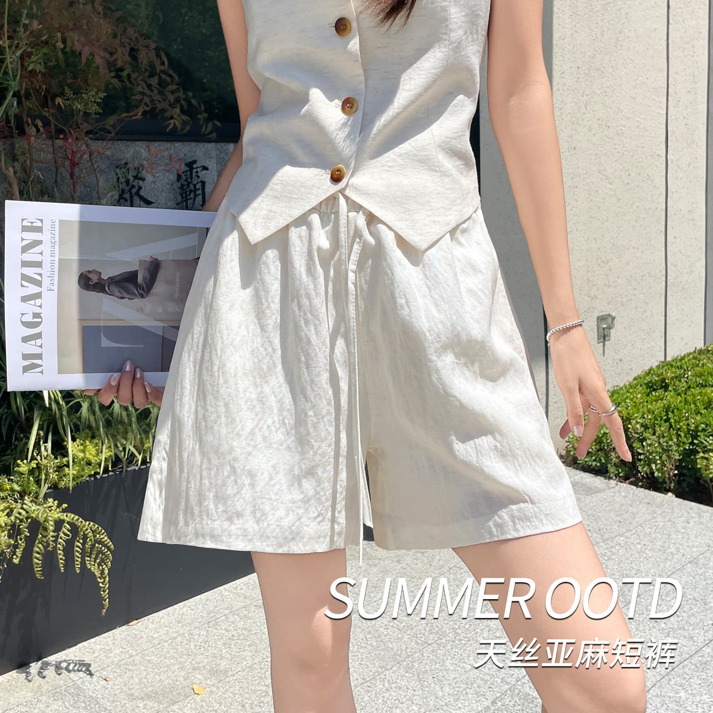 Cross-Border White Linen Shorts for Women Summer Thin Old Money Style A-Line Loose Casual Petite Tencel Wide-Leg Bermuda Shorts