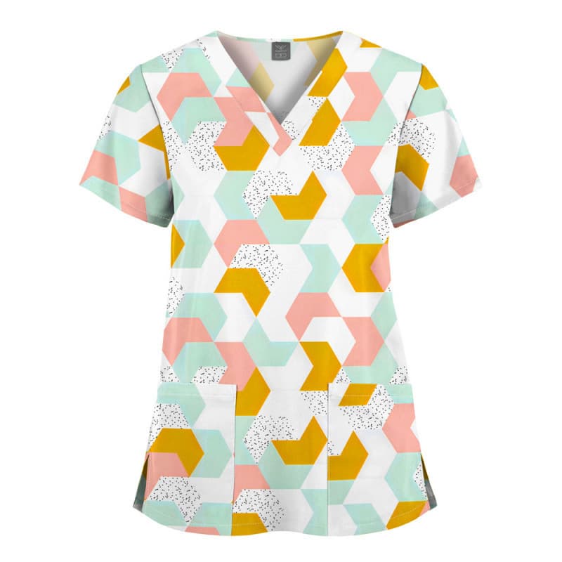 New Stretch Printed Short Sleeve Top Nurse Uniform Surgical Gown US/EU Doctor Clinic Dental Scrub Top Drop Shipping