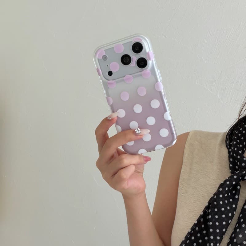 Korean-style Gradient Purple Polka Dot Phone Case for Apple 17 Pro Max, iPhone 16PM Soft Edge 15P Full Coverage