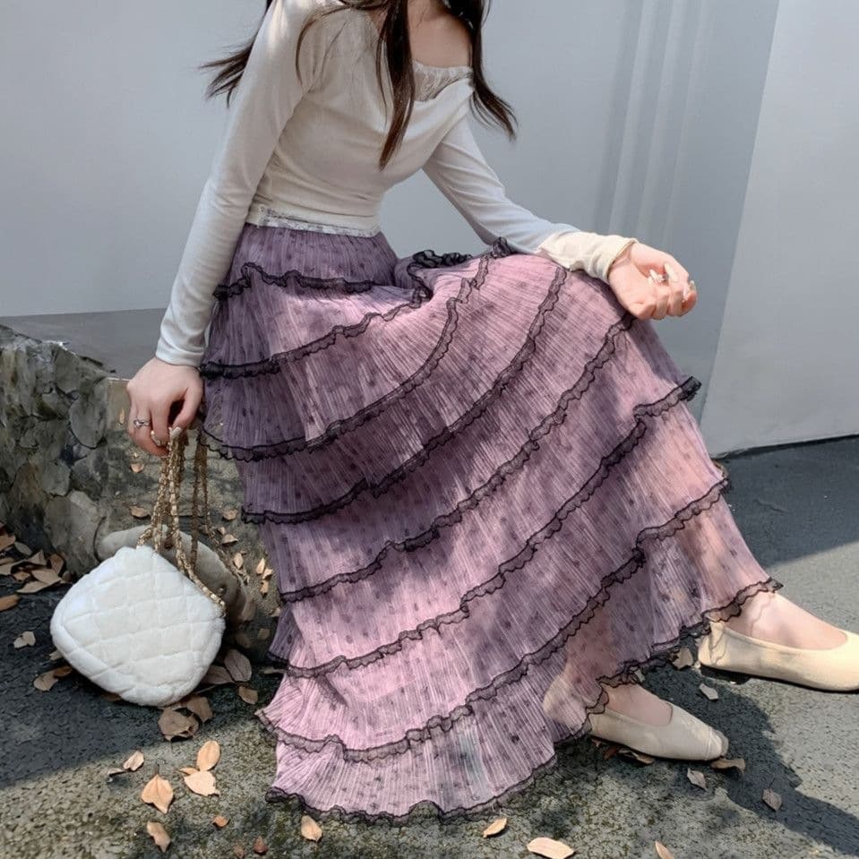 Women's mid-length layered cake skirt, quality fabric, free shipping, merchant hem issue