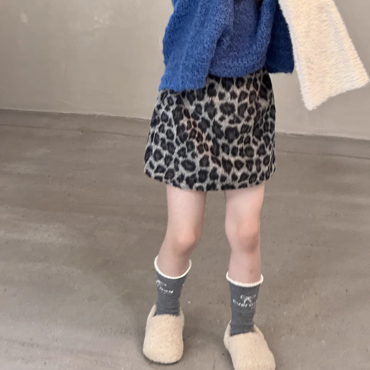 Yuyu Princess Girls' Leopard Print Brushed Wool Half Skirt Bodycon Skirt Autumn Winter New Korean Style High Waist A-Line Short Skirt