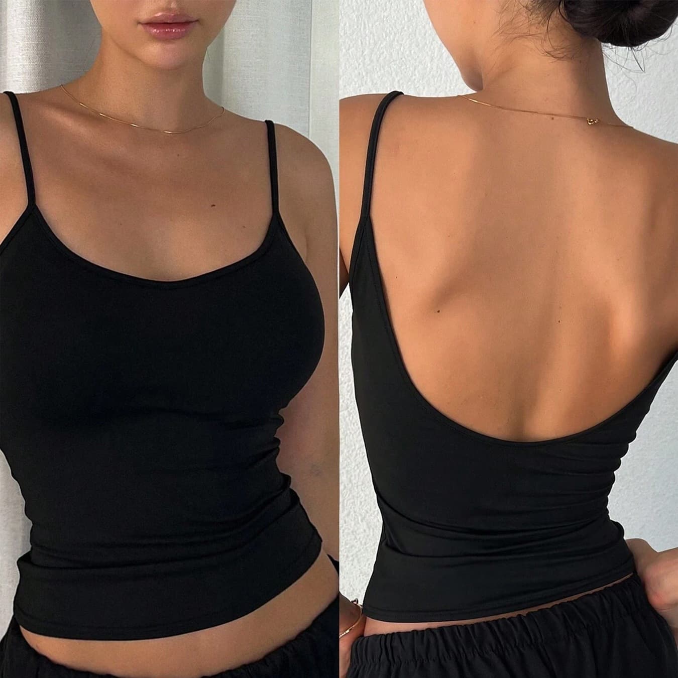 Cross-border Dopamine Sweet Spicy Thin Strap Camisole Top with Round Neck, Backless, Tube Top Undershirt, Wearable as Outerwear