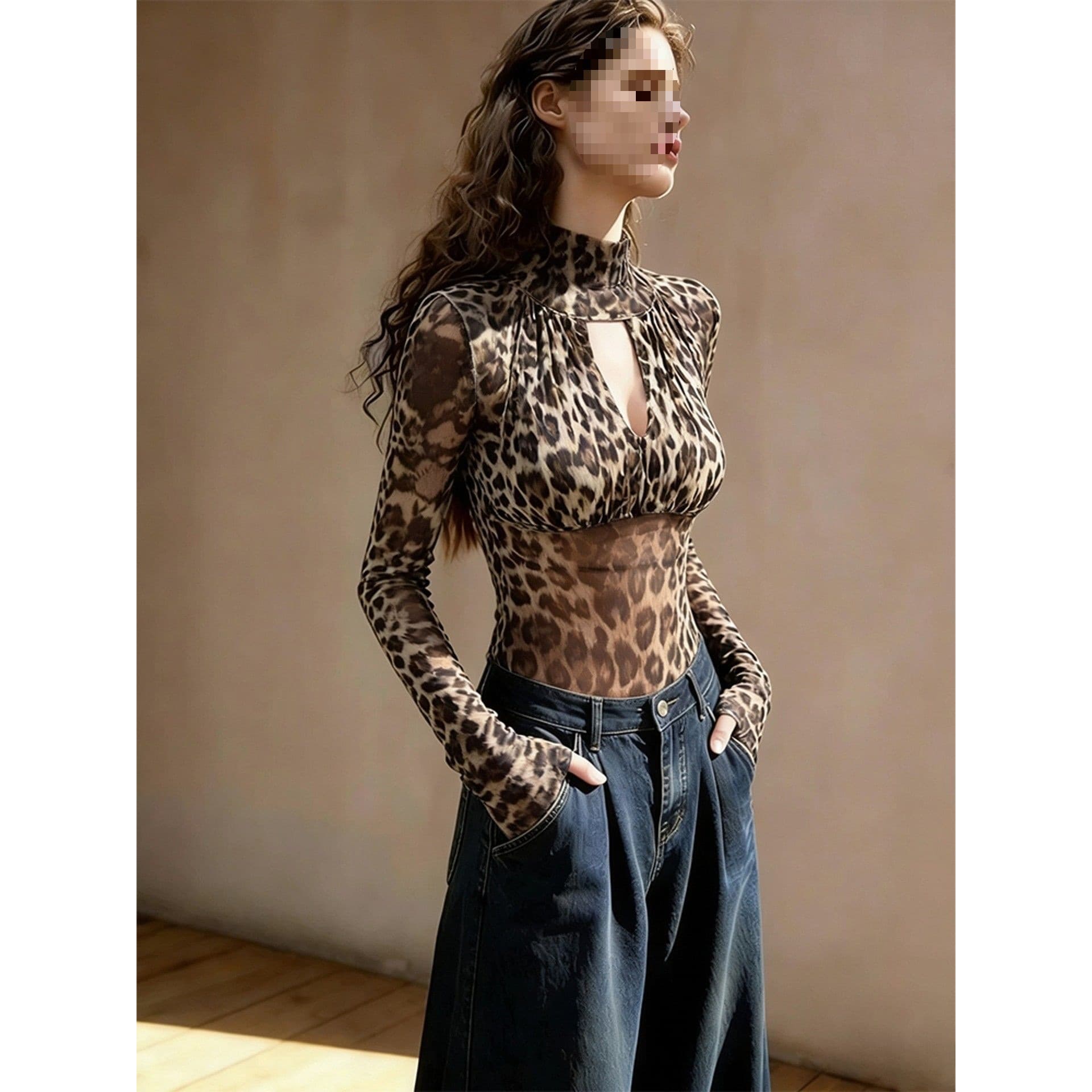 2026 Spring New European Luxury High-End Design Youthful Korean Chic Versatile Loose Leopard Print T-Shirt