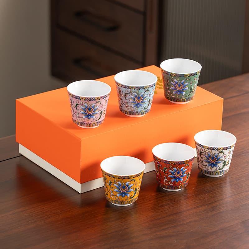 Enamel Color Tea Cup Ceramic Master Cup Palace Style Tea Tasting Cup Single Cup Tea Drinking Cup Personal Cup Home Tea Set