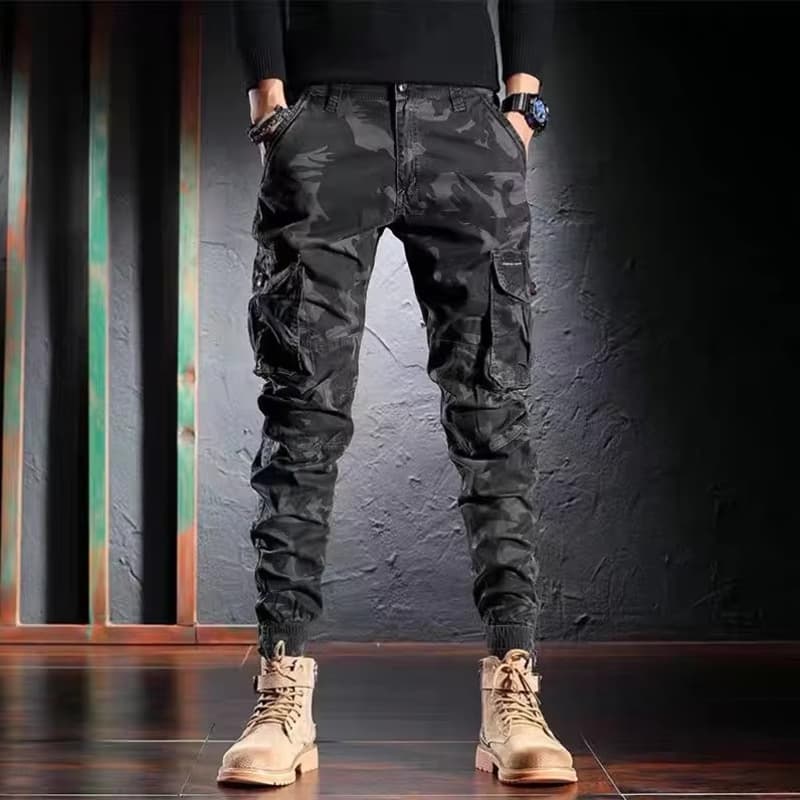 New Cross-border Fall/Winter Camo Pants for Men, Trendy Brand Drawstring Tactical Pants, Thickened, Durable Casual Cargo Pants