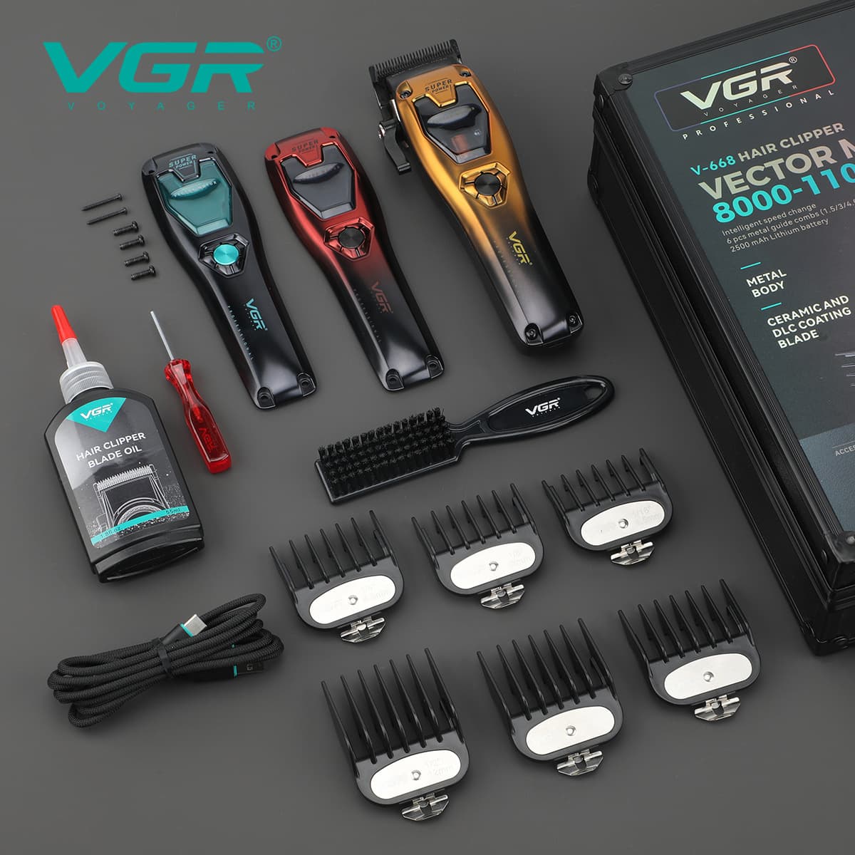 VGR668 Cross-border New Oil Head Electric Hair Clipper Gift Box Set Men's Electric Hair Cutting Professional Barber Salon Trimmer