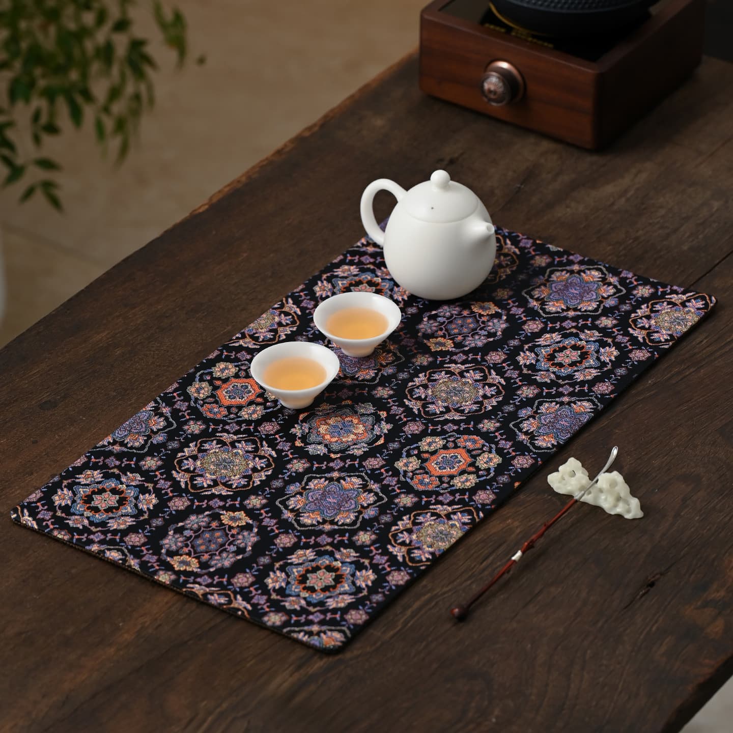 Floral Chinese Floating Light Gold Silver Thousand Flowers Tea Mat, Creative Imitation Song Brocade Embroidery Dry Brewing Mat, Table Pad, Tablecloth, Tea Coaster