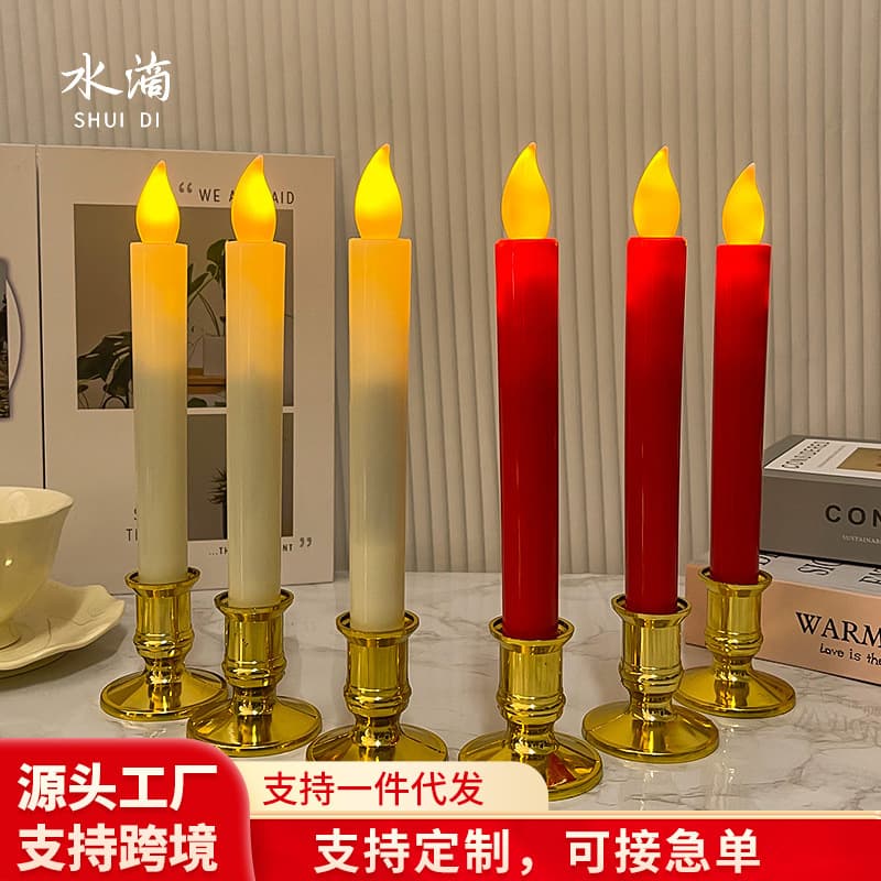 Long-stem LED flameless candle light, smokeless electronic candle for church, temple, and Buddhist altar decoration