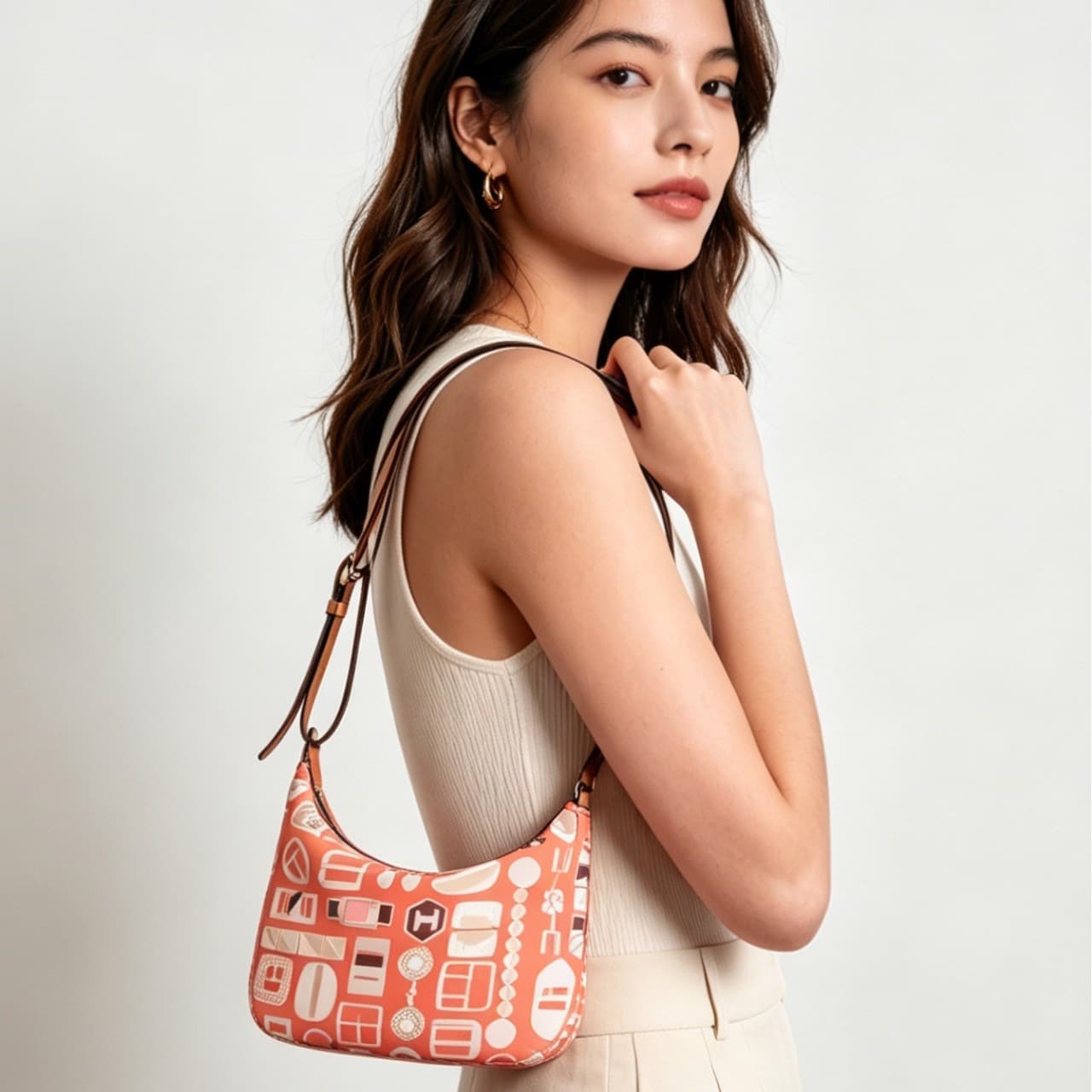 Hermes Sursoie To Go Makeup Pouch with Equestrian Motif Print and Swift Calfskin Patchwork