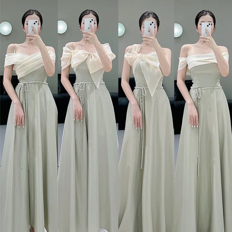 New Wedding Satin Bridesmaid Dress in Green, Unique for Bridal Party, Versatile for Daily Wear and Graduation Gown, Elegant and Graceful
