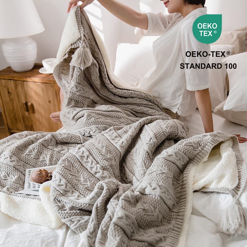 Manufacturer custom sherpa knitted throw autumn-winter wool blanket bed sofa leisure drape photo prop