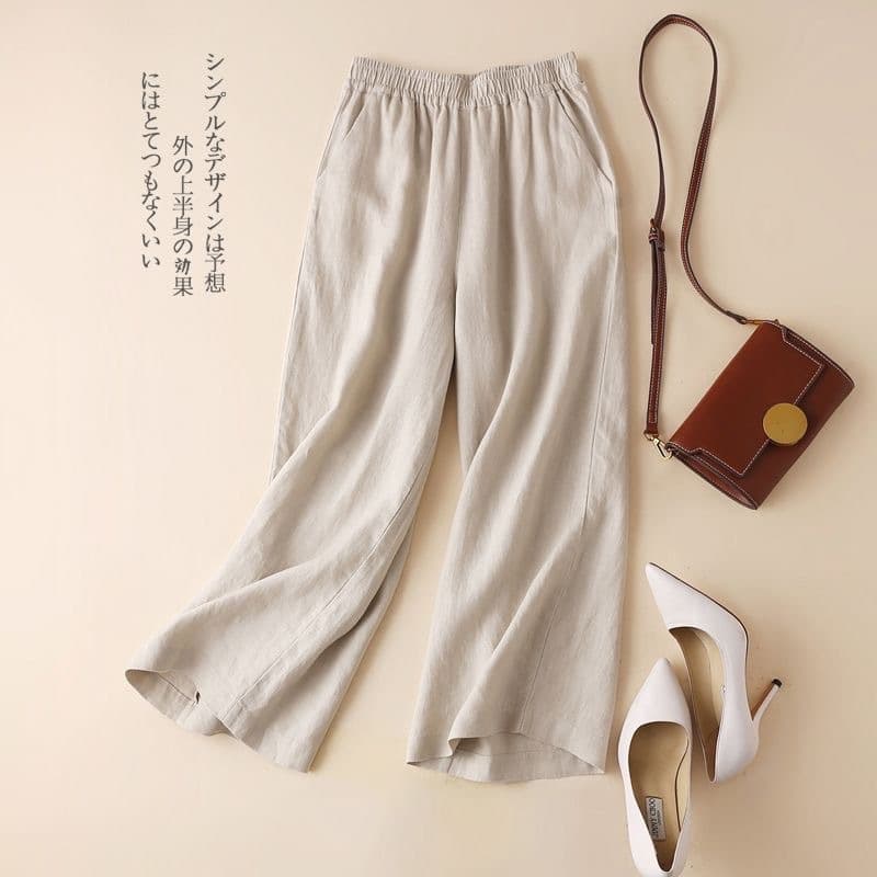 Linen Cotton Wide Leg Pants Women's Summer New Style Thin Plus Size Pocket Loose Capri Casual Pants High Waist Straight Leg Pants