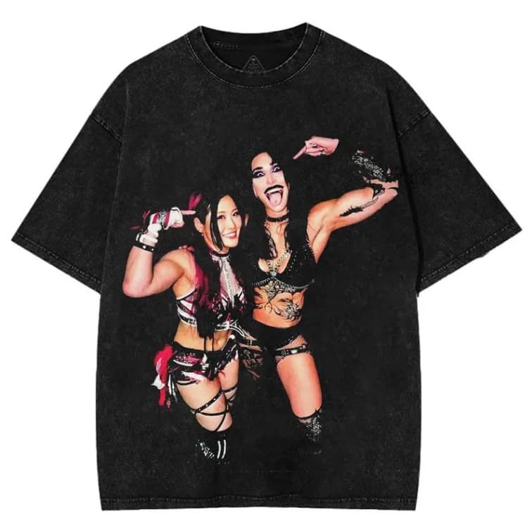 230g Pure Cotton EU Size WWE Rhea Ripley and Iyo Sky Washed T-Shirt | Vi