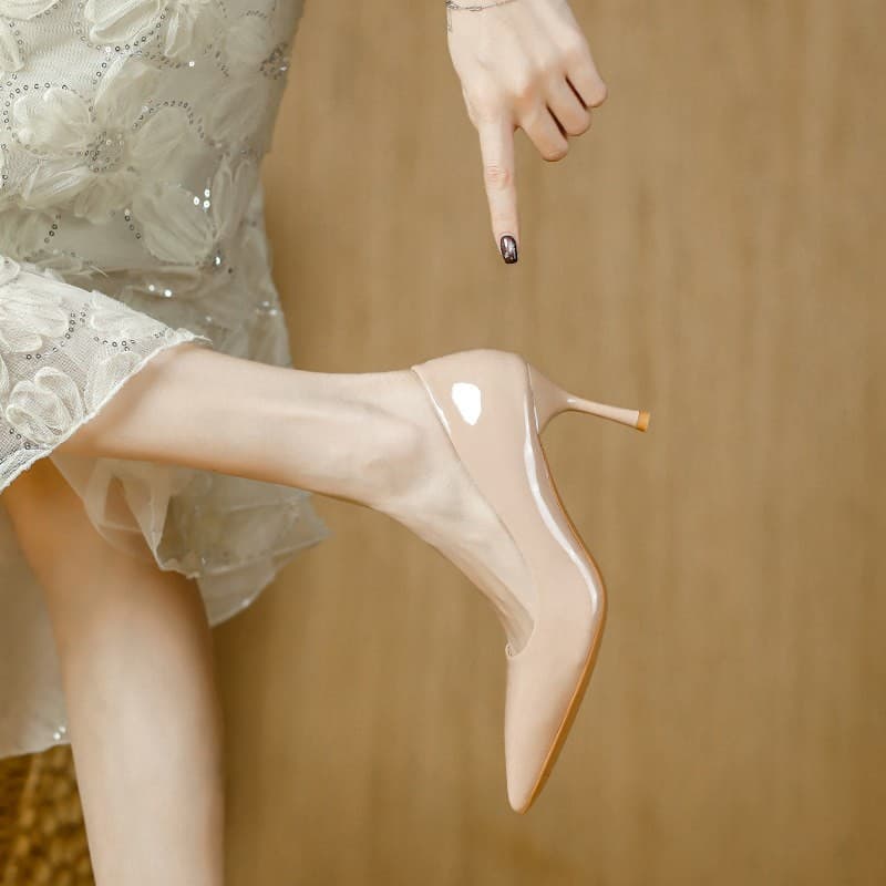 Nude Pointed Toe Stiletto Heels Women's Sexy Shallow Mouth Elegant Dress Shoes for Banquets, Ceremonies, and Coming-of-Age Events