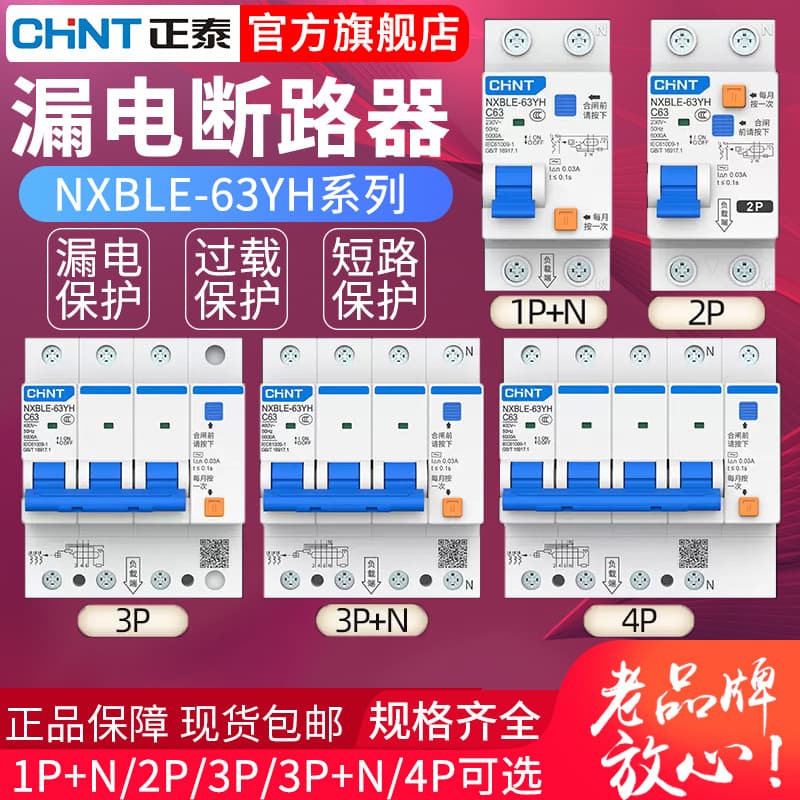 Chint Air Switch with Leakage Protector Upgrade Version NXBLE-63YH Household Space-Saving 2P Circuit Breaker