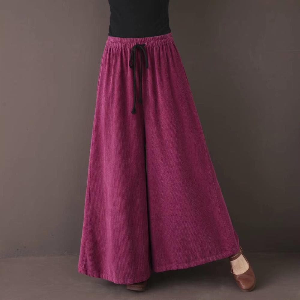 Fleece-Lined Loose Wide-Leg Corduroy Pants for Women, Autumn/Winter, Elastic Waist, Plus Size Palazzo Pants