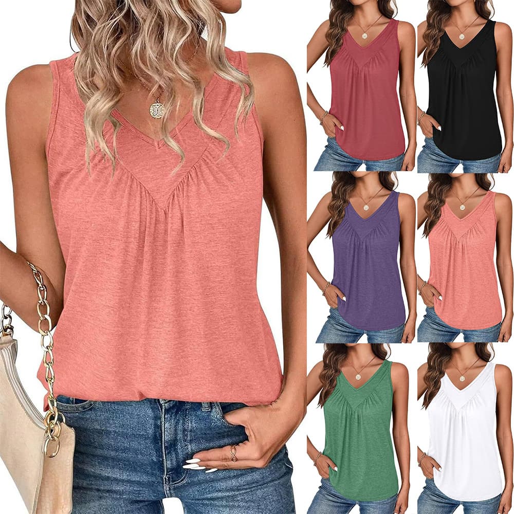 European and American Amazon Women's Clothing 2025 Summer New Solid Color V-neck Sleeveless Tops for Women Casual Loose Vests for Women
