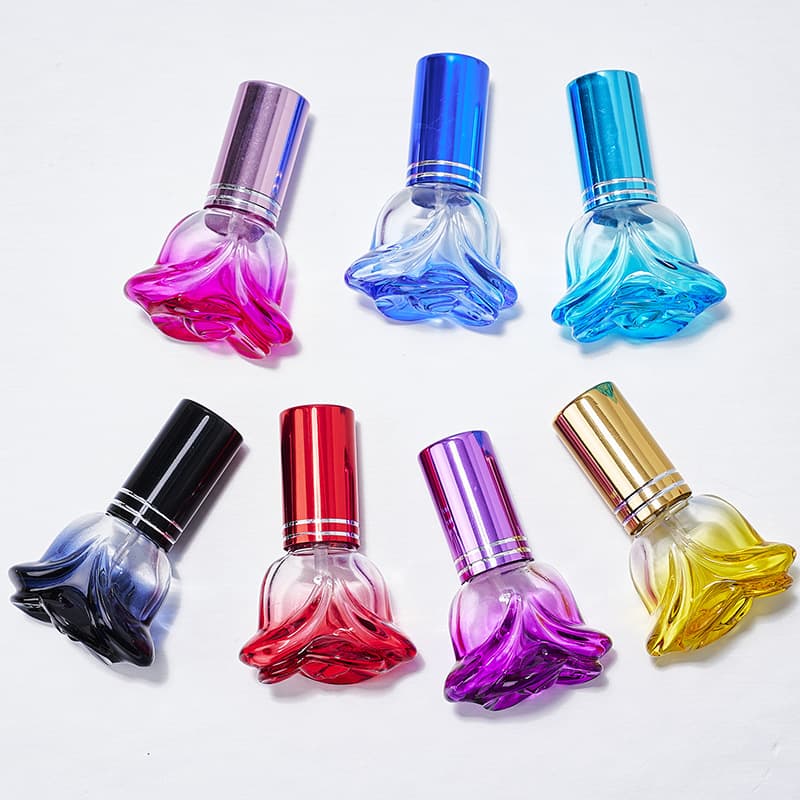 6ML Colorful Perfume Bottle with Screw Cap, Rose-Shaped Glass Perfume Sample Bottle