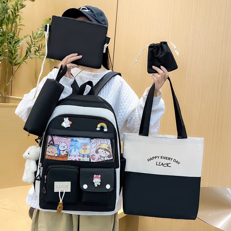 New lightweight large-capacity versatile simple backpack five-piece set middle and high school student school bag female casual travel bag