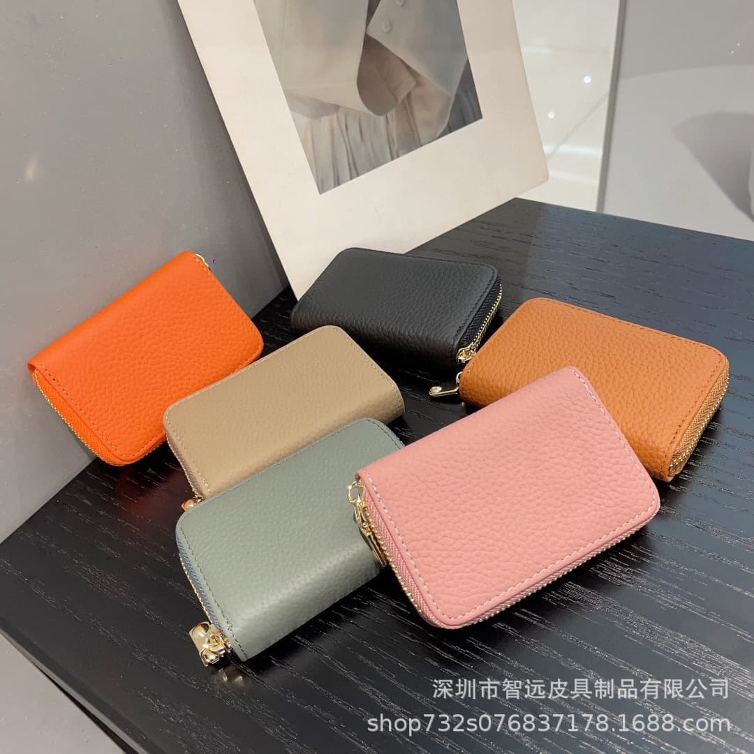 Japanese-style Multi-function RFID Anti-theft Genuine Leather Pebble Grain Large Capacity Top-layer Cowhide Multi-slot Accordion Card Holder