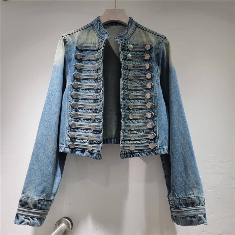 2026 Spring/Fall New Trendy Y2K Retro Loose Long-Sleeve Stand Collar Button Cinched Waist Denim Jacket Coat for Women