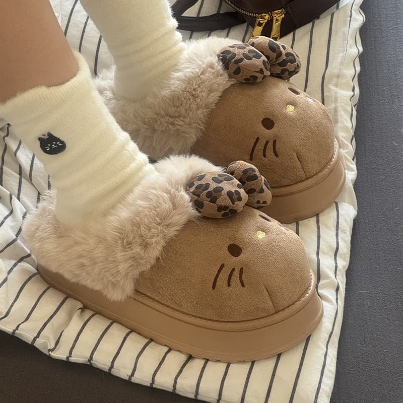 Sanrio Official Winter Cotton Slippers for Women, Anti-Slip, Enclosed Toe, Plush, Thick and Warm