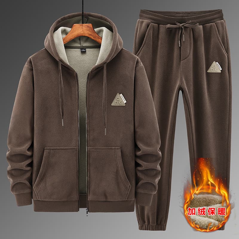 Cross-Border New Winter Velvet Thickened Suit Men's Lamb Velvet Hooded Sweatshirt Cotton Pants Casual Sports Warm Suit