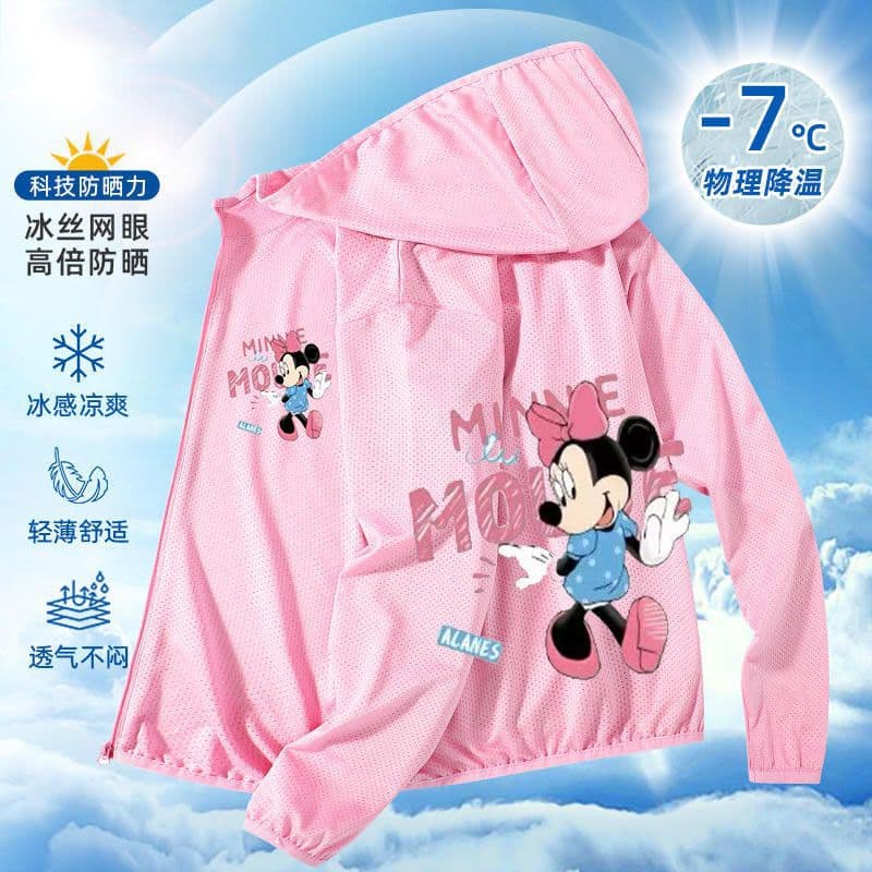 Mickey Minnie Kids Summer Hooded Sun Protection Jacket Boys Girls Cardigan Cool Sunscreen Ice Silk Skin Clothing Trendy