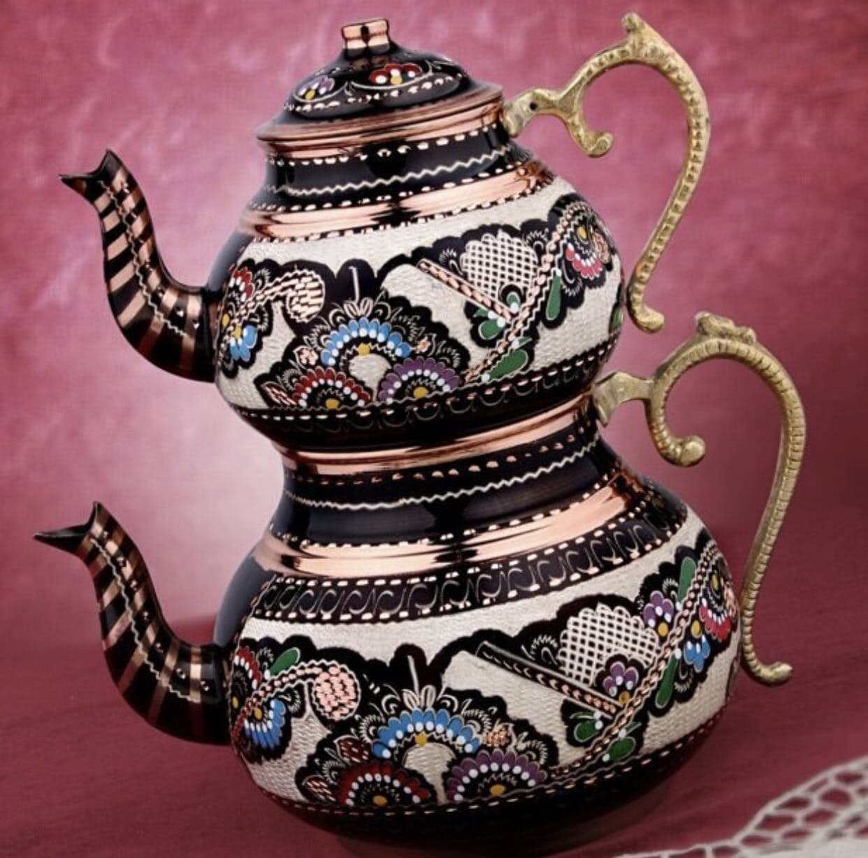 Turkish Black Teapot, Handcrafted with Thick Painted and Carved Designs, Creative Home Teapot, Ottoman Tea Set