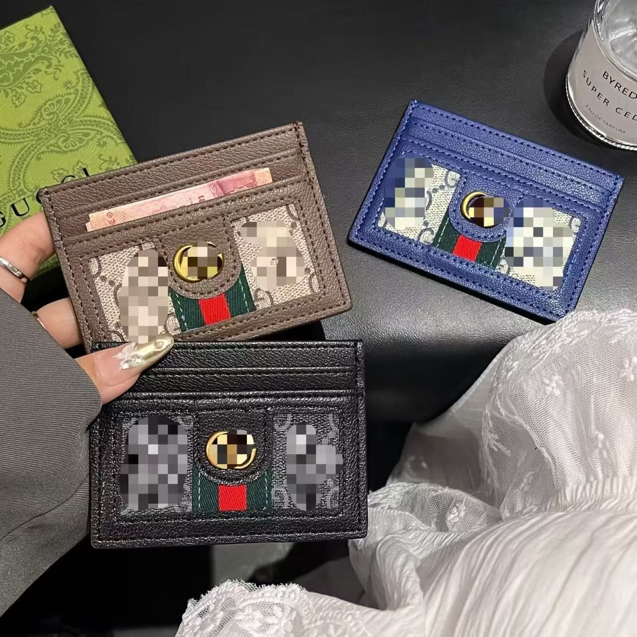Foreign trade wholesale European and American small card bag classic ultra-thin 5 card slots bank card GG color strip trendy brand factory direct sales in stock