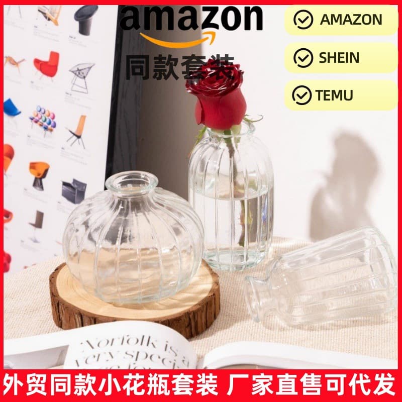 Mini glass vase European style high-end simple glass small vase transparent hydroponic green plant vase decoration living room