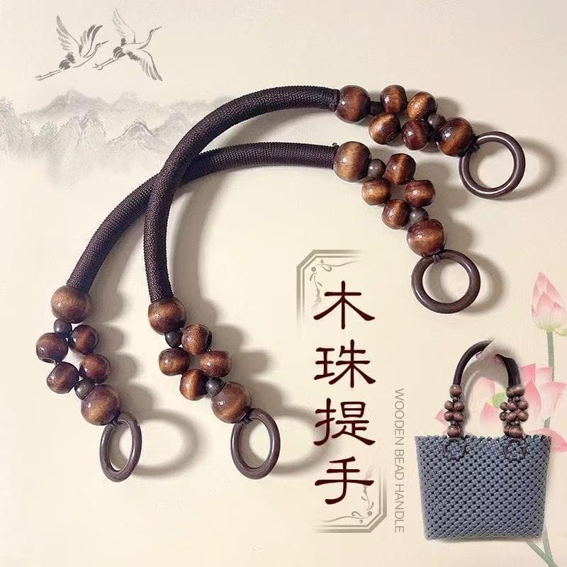 Handmade DIY Wooden Beads Satchel Retro Handbag Nylon Rope Handle Hand-Woven Bag with Large Wooden Beads Satchel