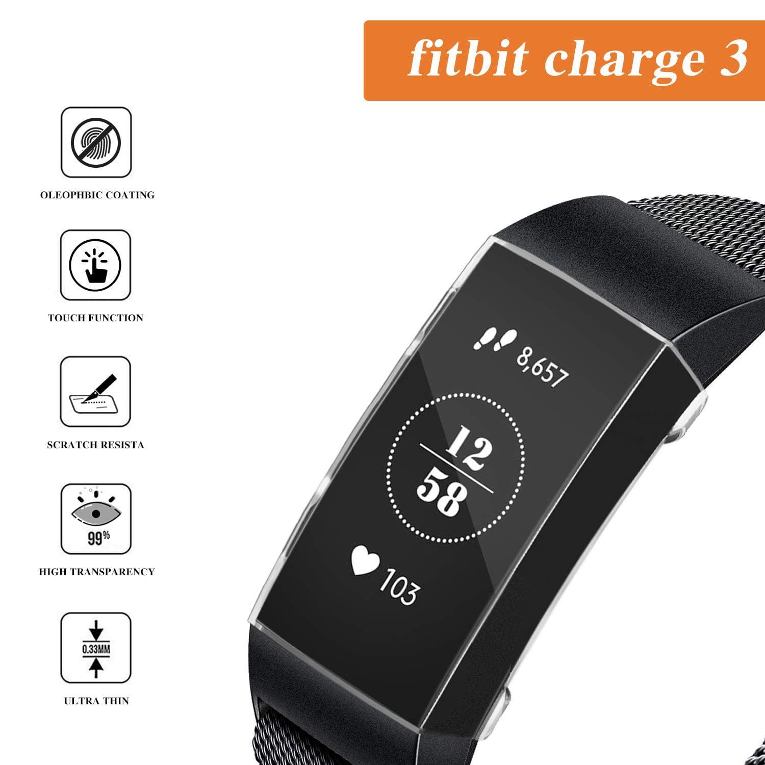 Compatible with Fitbit Charge 3/4 Full Coverage TPU Protective Case, Charge 3 Drop-Proof Watch Protection Soft Shell