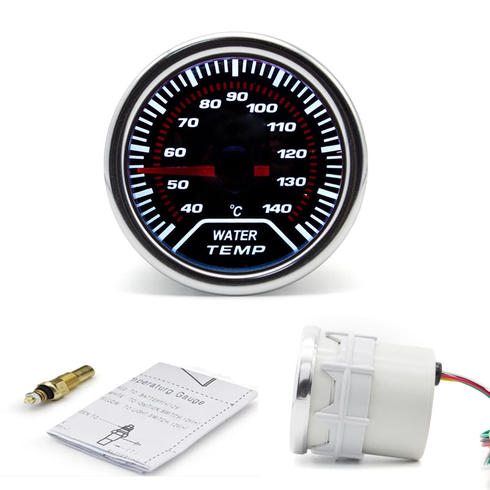 12V Car Modification Gauge, Car Water Temperature Gauge 52mm, Car Gauge White Light, Celsius, Pointer
