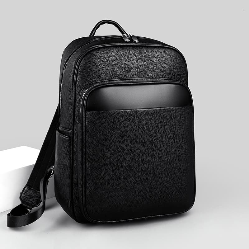 High-quality business backpack for men, suitable for commuting, casual wear, stylish men's bag, large capacity, solid color, leather laptop bag, trendy backpack.