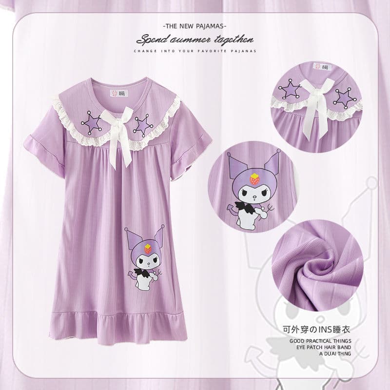 Summer Girls' Nightgown Short Sleeve Children's Pajamas Little Girl Cute Princess Style Dress Korean Version Baby Homewear
