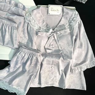 New Women's Spring/Summer Sweet Princess Style Classic Ice Silk Lace Set, Shorts & Long Pants, Premium Sleepwear, Wholesale