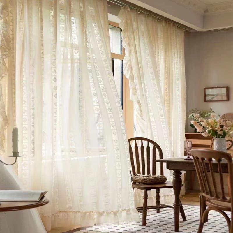 Bosnian style cream retro gauze jacquard lace curtains and windows living room balcony bay window tablecloth impermeable gauze