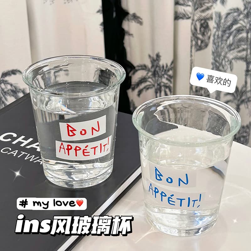 ins Internet celebrity glass breakfast cup cafe Japanese and Korean French letter printing American cold brew iced latte coffee cup